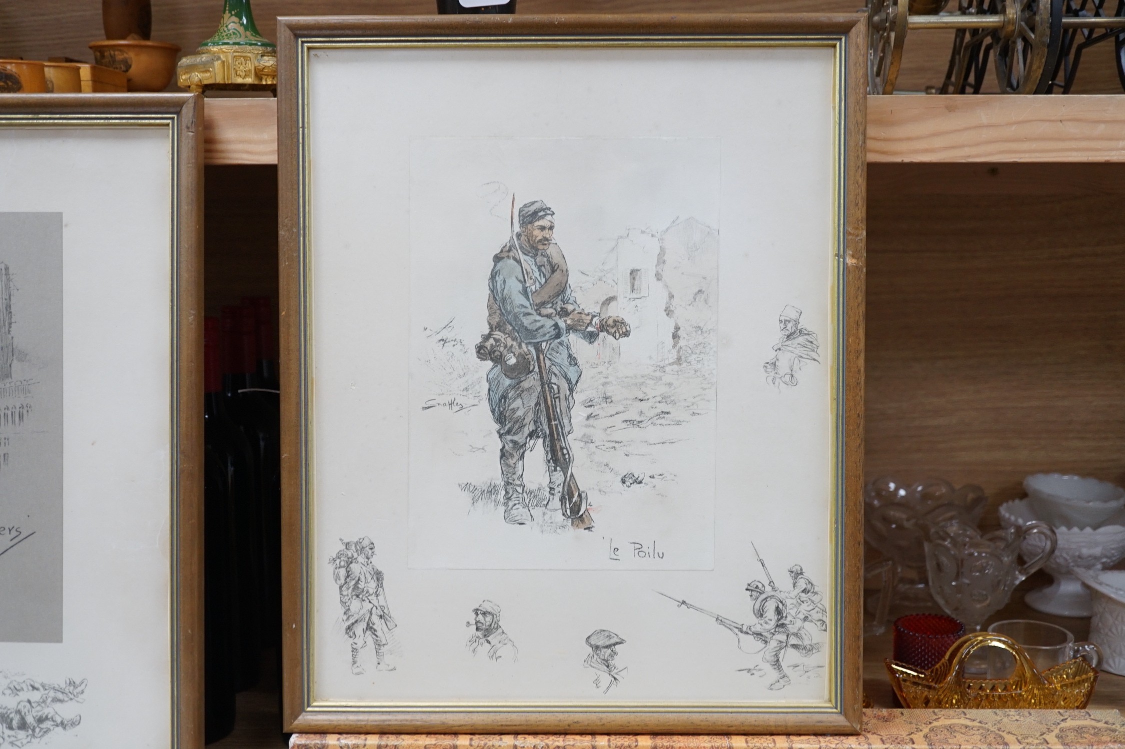 Charles Johnston Payne (Snaffles), two colour prints, 'Le Poilu' and 'Wipers', 43 x 34cm